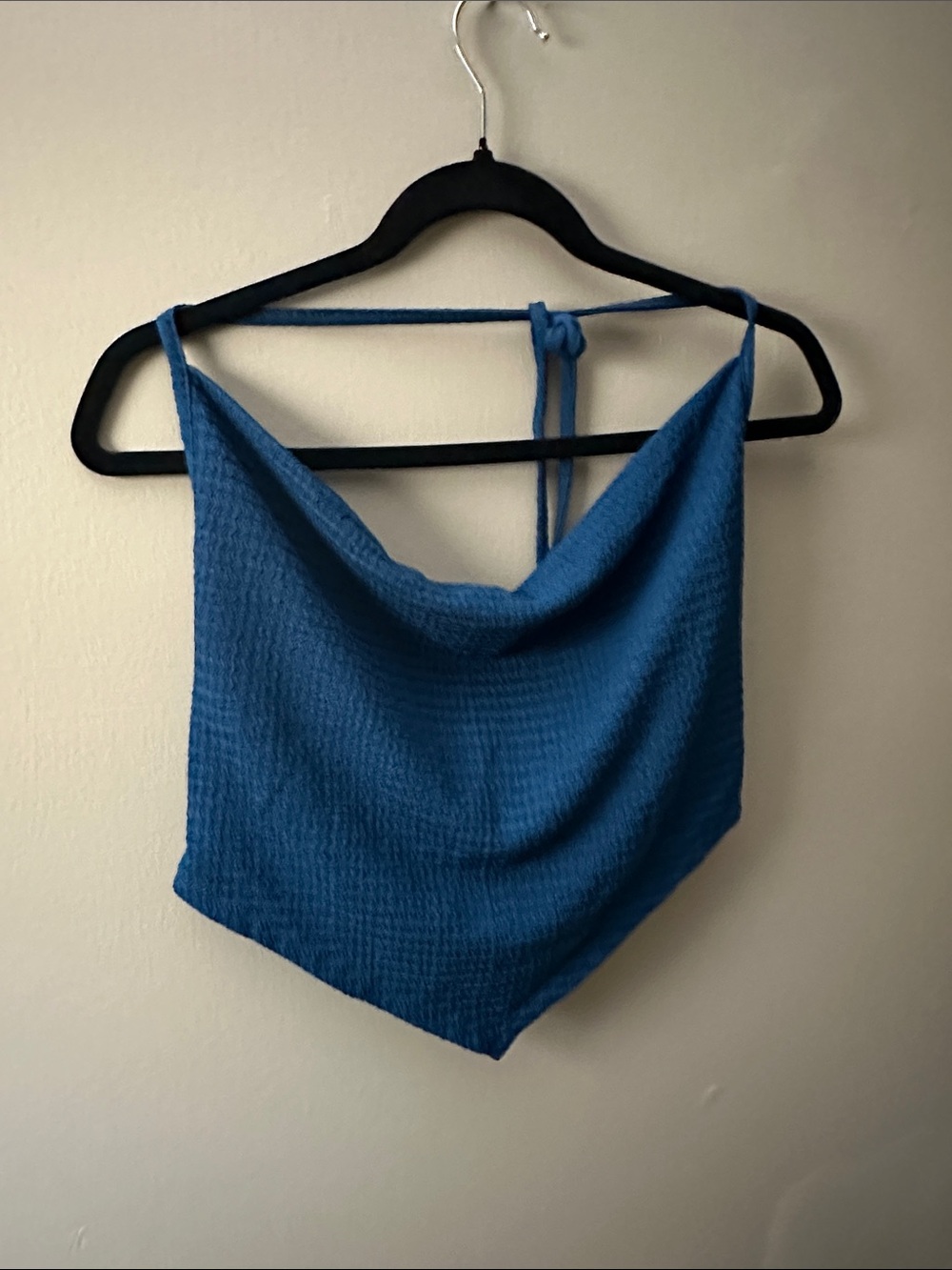 SHEIN Teal Blue Textured Cowl Neck Bandana Hem Halter Crop Top - Size XL